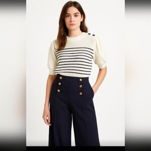 SUNCOO PARIS nautical stripe poof‎ sleeve ladies Jumper sweater size  T3 large